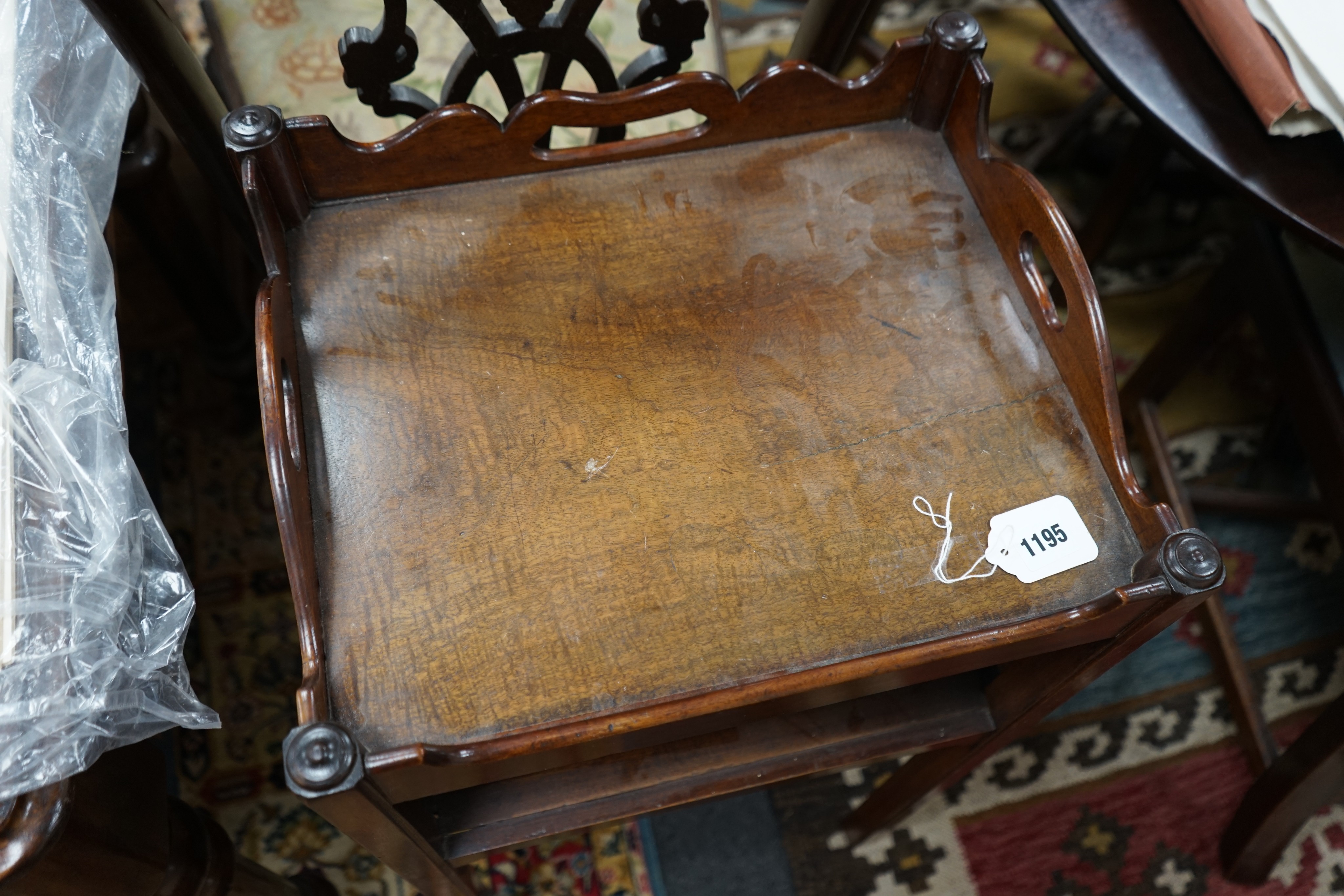 A George III mahogany tray top bedside cabinet, width 42cm, depth 35cm, height 76cm